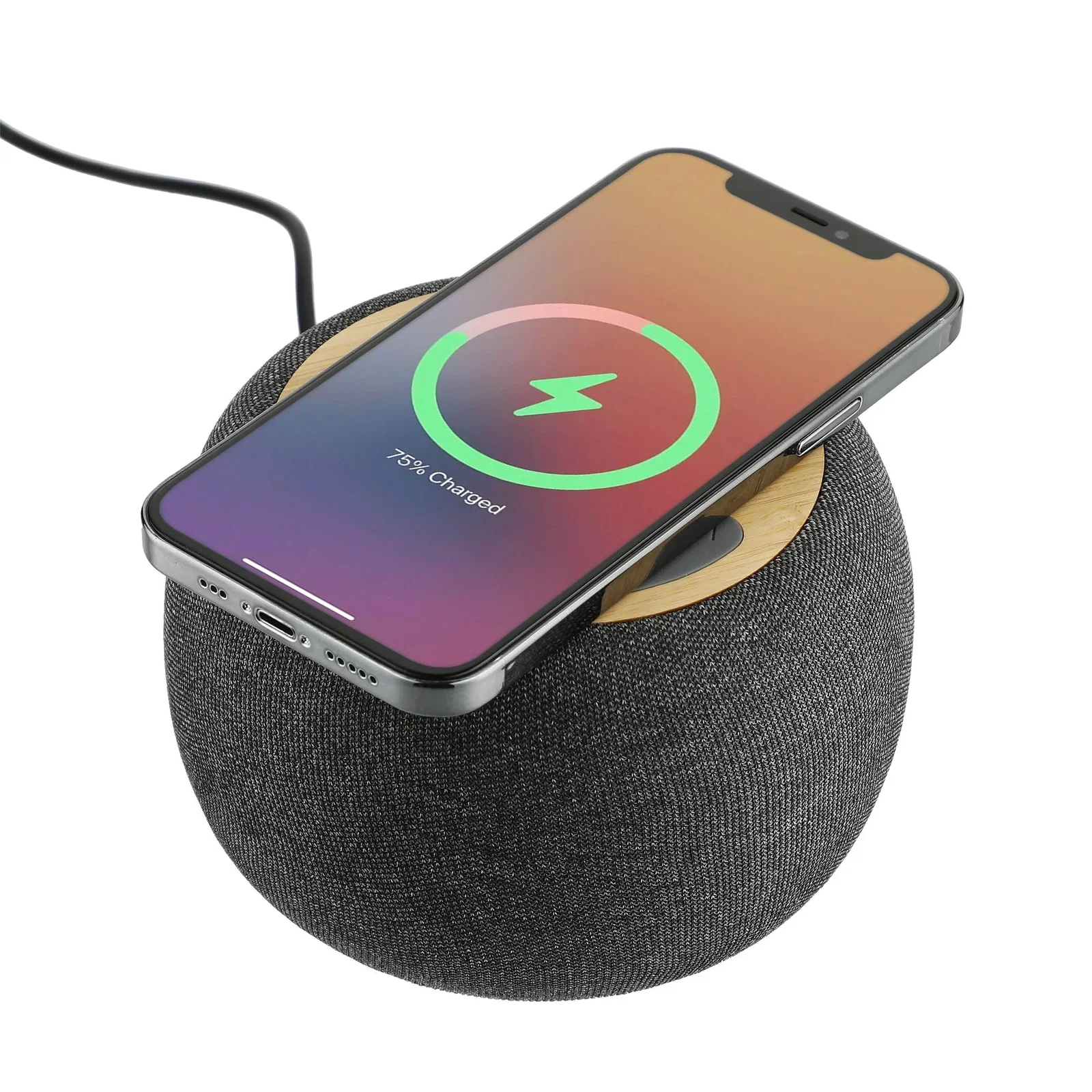 Personalized Bamboo & Fabric Speaker with Wireless Charging - 5W — view 12