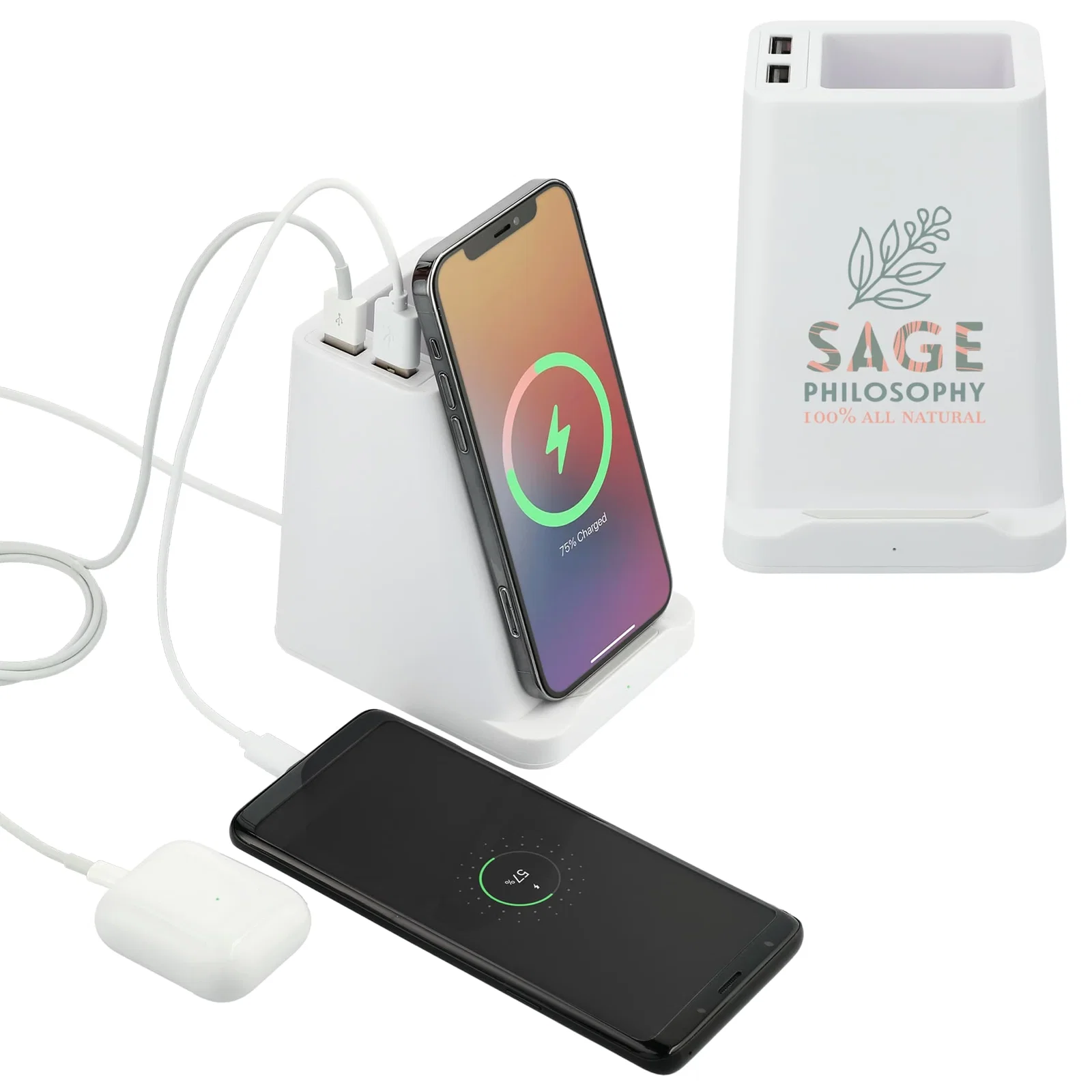 Custom Wireless Charging Pen Holder with Dual Outputs - 5W — view 10