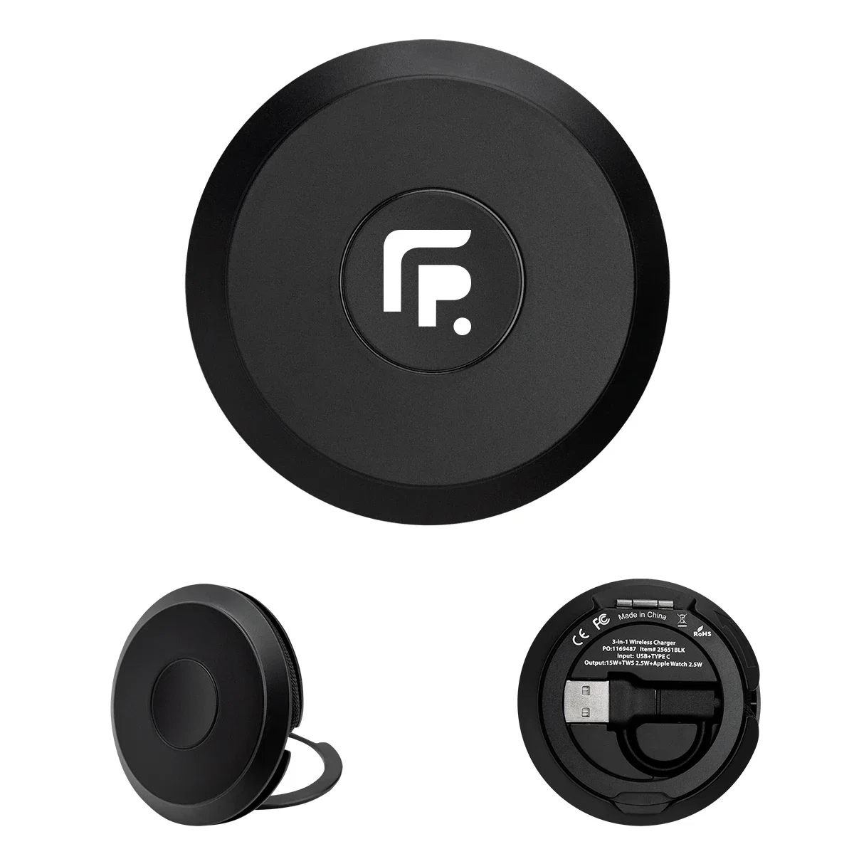 Flat underside of the disc shaped charger