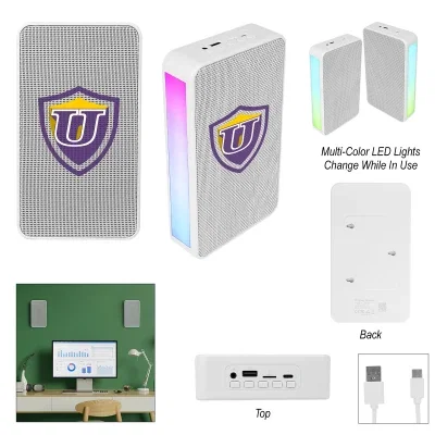 Pair of white wall mounted speakers shown together