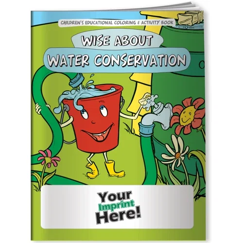 Wise about Water Conservation coloring book cover, eco-education promotional kids book