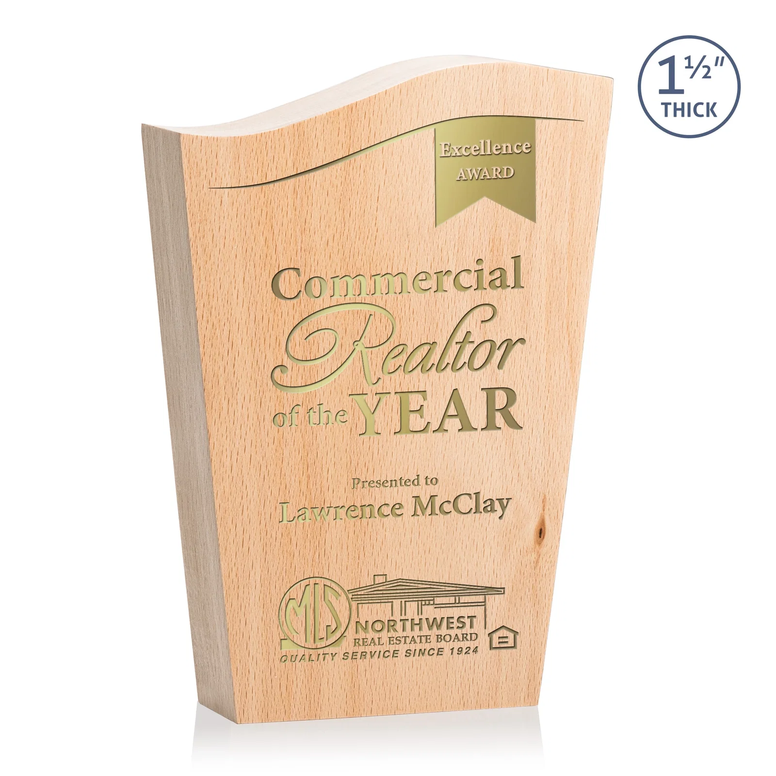 Custom Freestanding Beechwood Award with Contoured Wave Top for volunteer appreciation