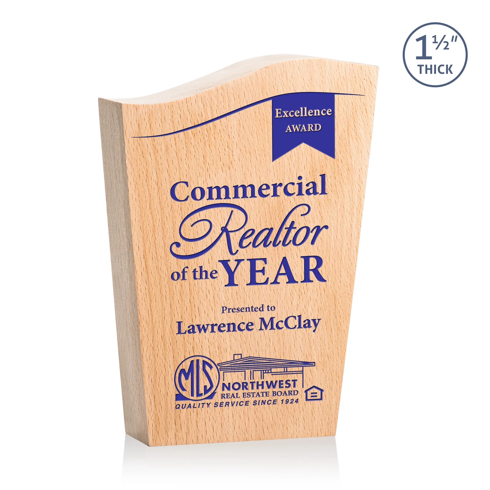 Custom Freestanding Beechwood Award with Contoured Wave Top for safety achievement programs