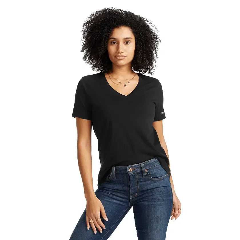 Women's American Giant Classic Cotton V-Neck T-Shirt being worn