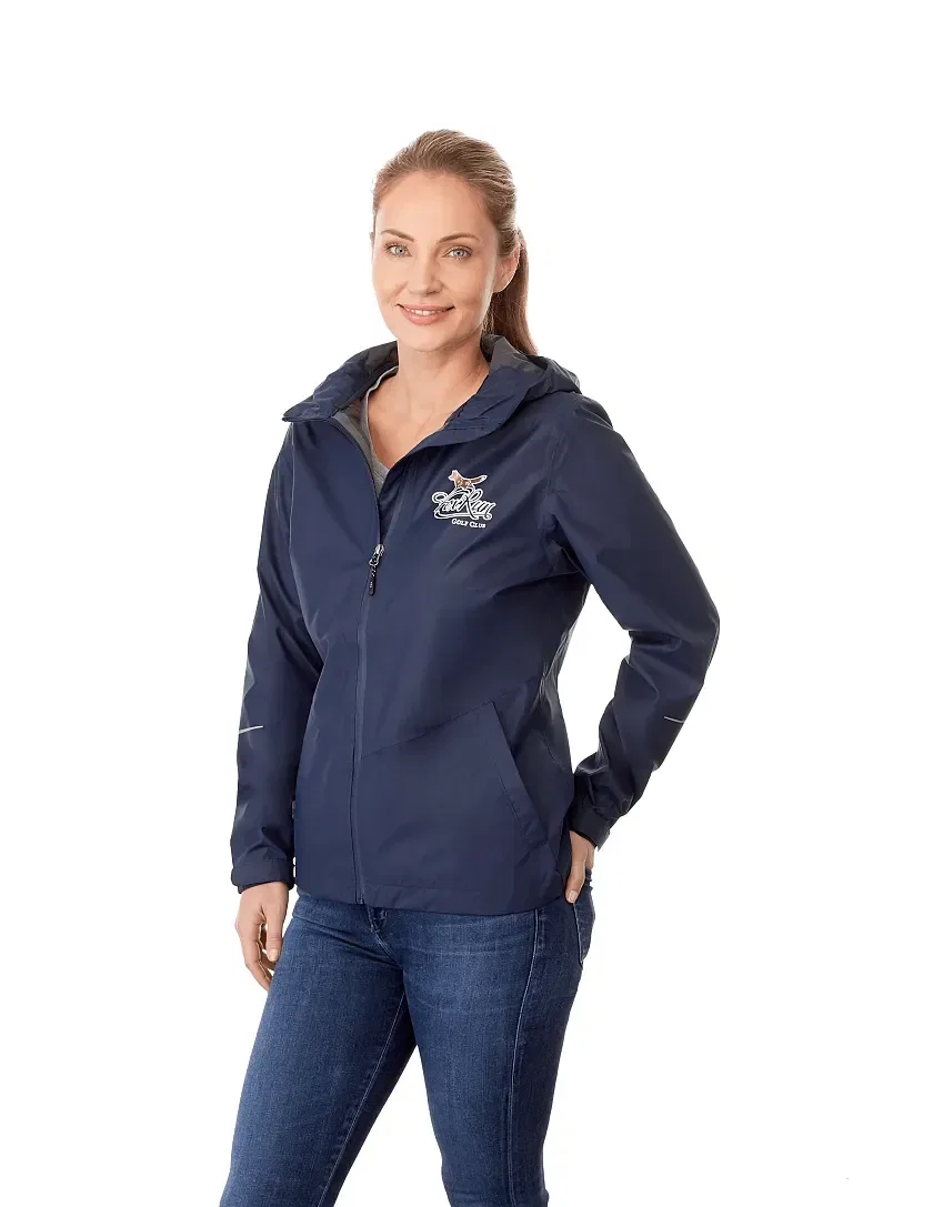 Branded Women's CASCADE Waterproof Jacket being worn