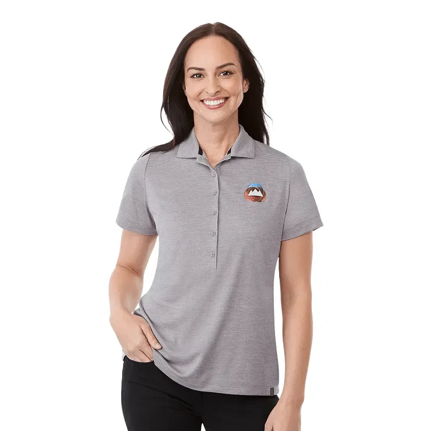 Women's DEGE Eco Short Sleeve Performance Polo being worn