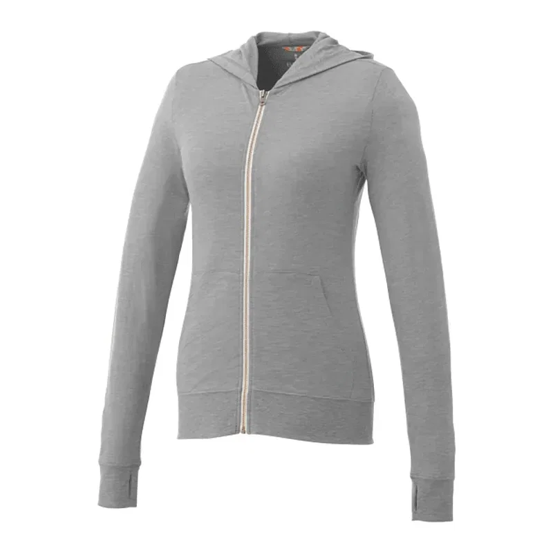Custom Women's Lightweight Knit Full Zip Garner Hoodie with Thumb Holes — view 17