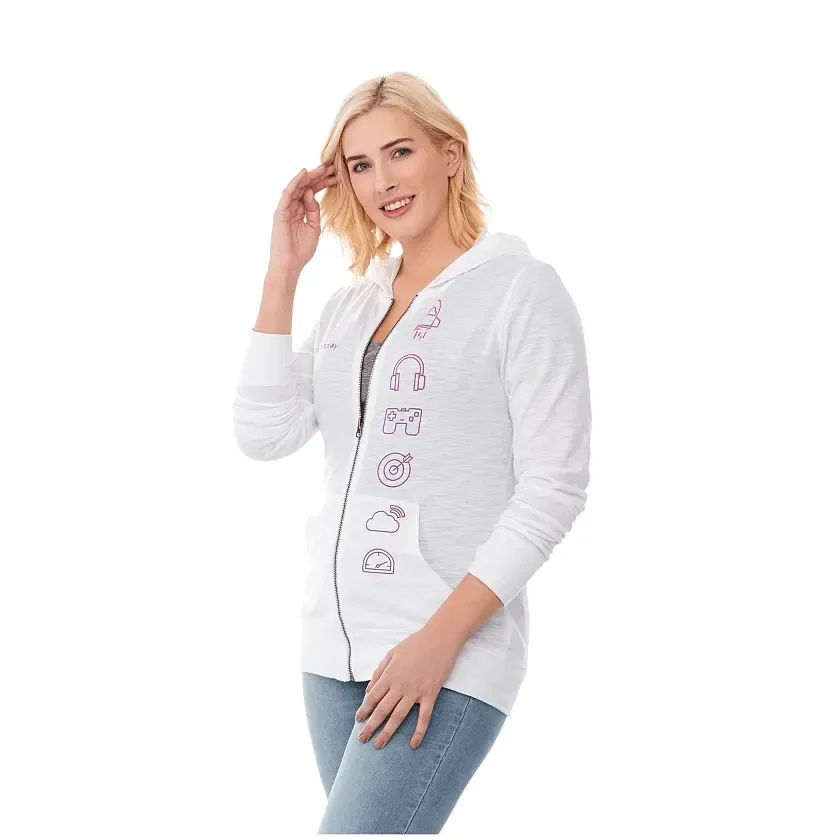 Custom Women's Lightweight Knit Full Zip Garner Hoodie with Thumb Holes — view 8
