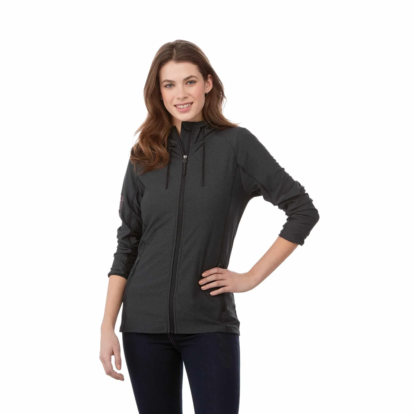 Custom Branded Women's Full Zip Lightweight Stretch Knit Jacket Hoodie - Kaiser Style — view 15