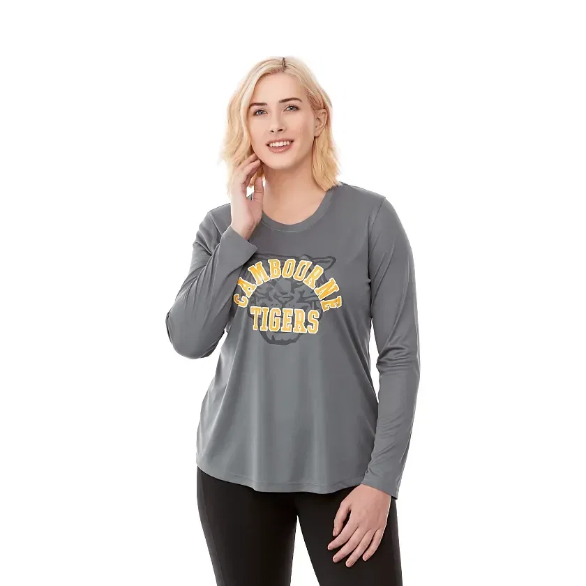 Custom Branded Long Sleeve Performance Tech Tee - Women's PARIMA being worn