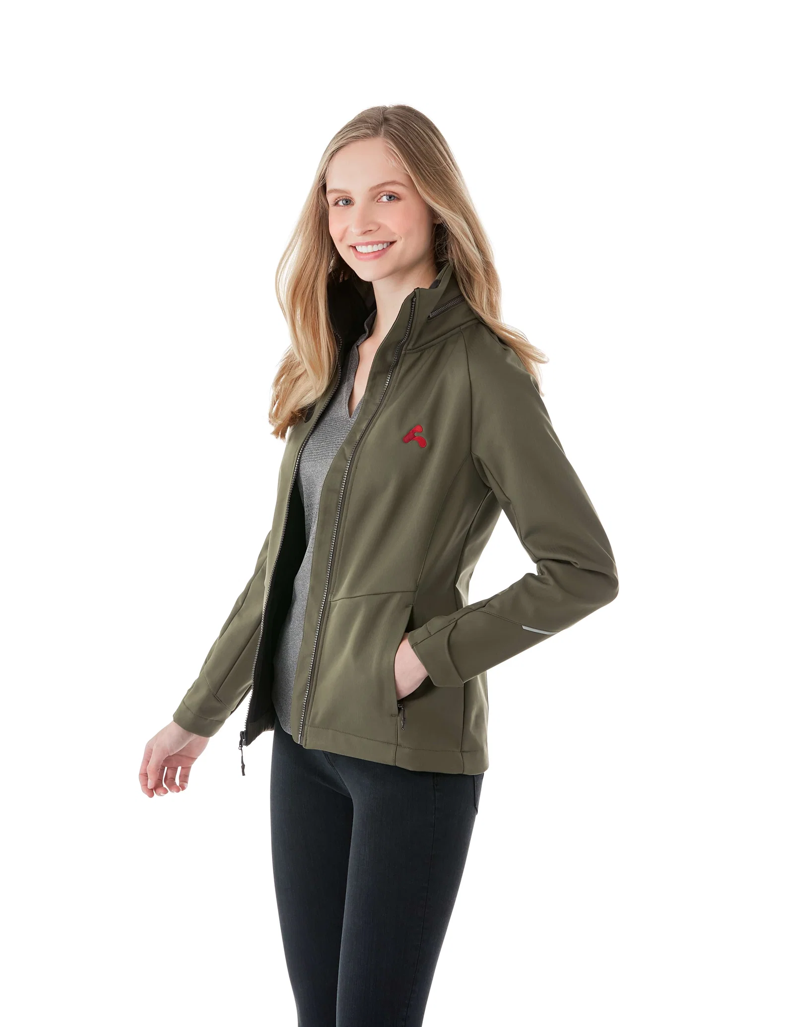 Custom Women's Waterproof Softshell Jacket with Roll-Away Hood - Peyto — view 32