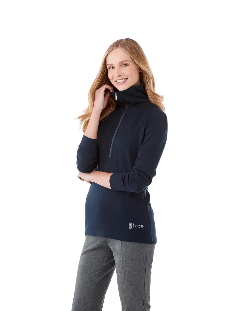 Custom Stratton Women's Knit Half Zip Top being worn