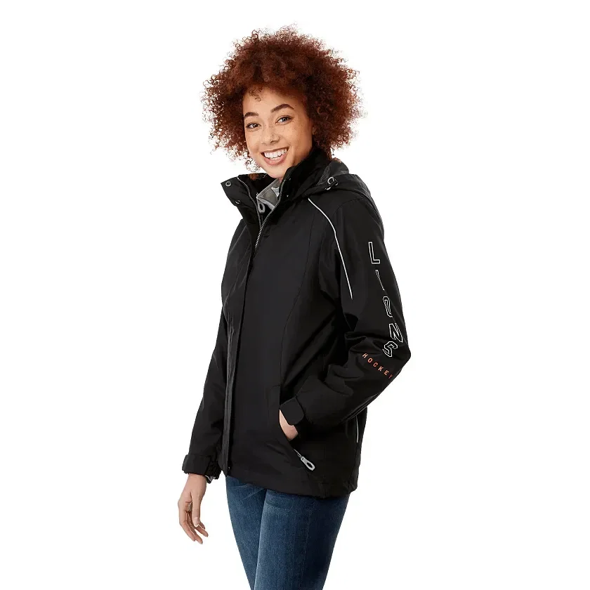 Customizable Valencia Waterproof Fleece 3-in-1 Jacket With Detachable Hood For Women being worn