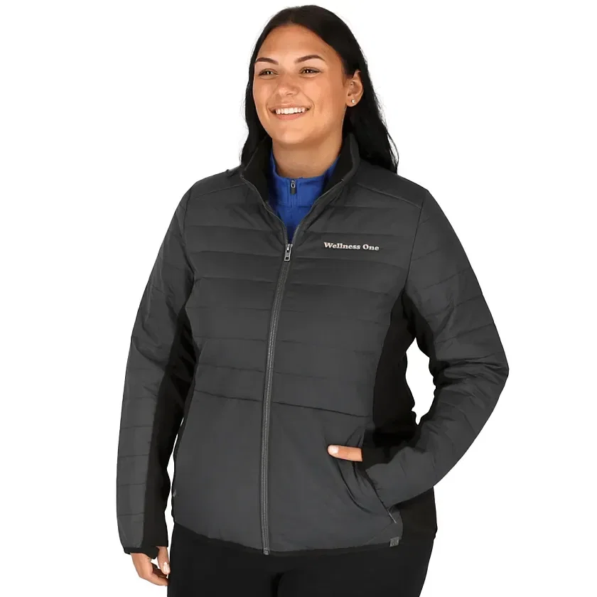 Custom Geneva Eco Hybrid Insulated Jacket for Women being worn