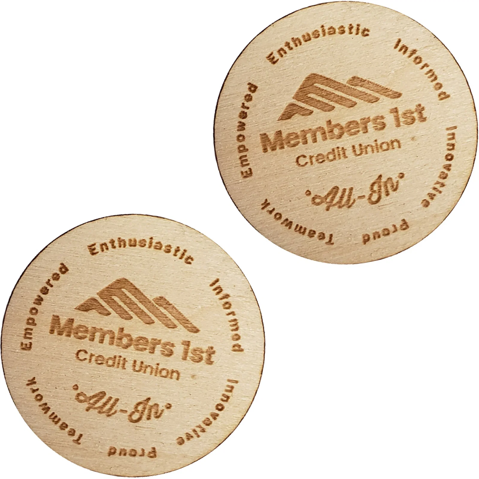 Wood Lapel Pins 1 W X 1 H