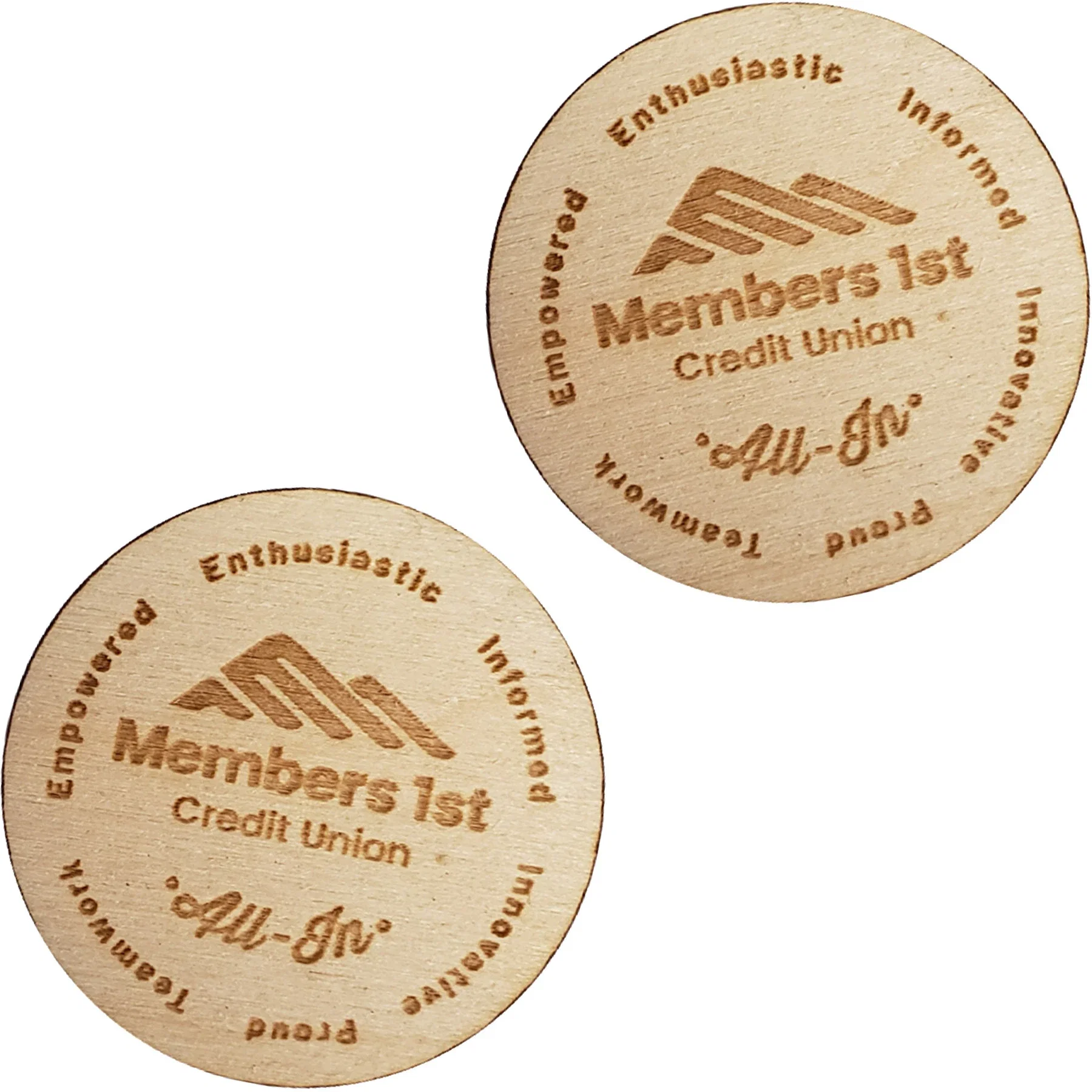 Wood Lapel Pins 1 W X 1 H