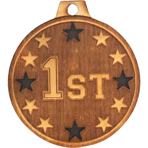 Wood Medals: 1 1/2" W x 1 1/2" H