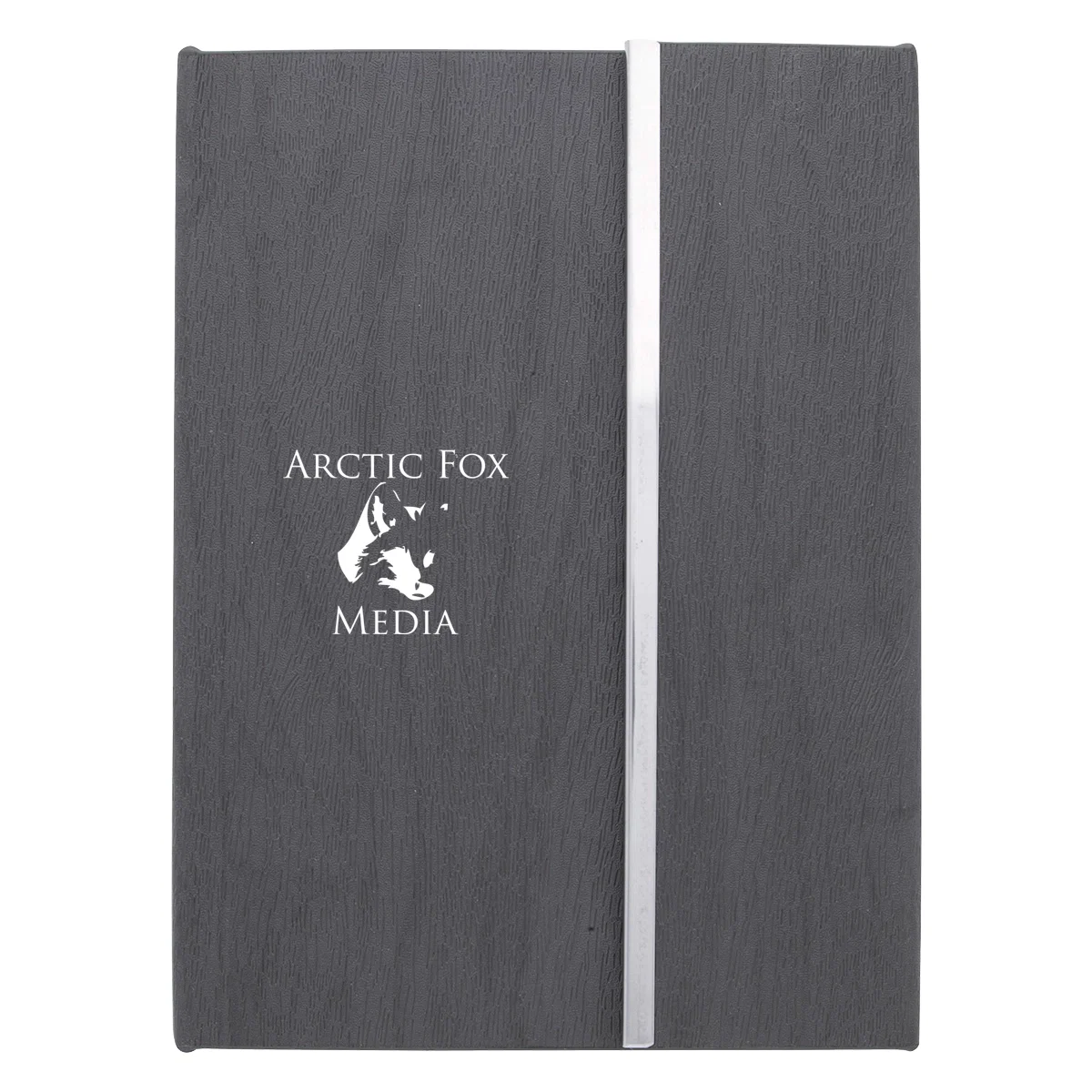 Gray woodgrain padfolio sized just over five inches wide