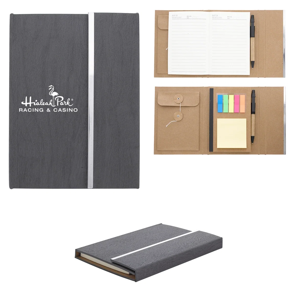 Notepad and markers tucked inside the small folio