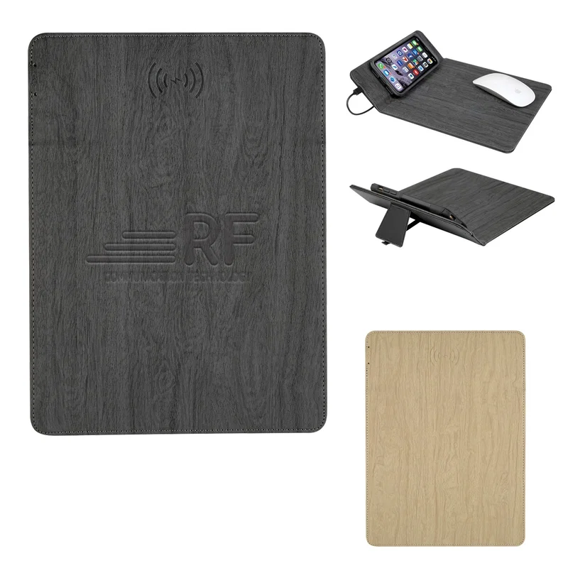 Woodgrain Wireless Charging Mouse Pad With Phone Stand — view 5