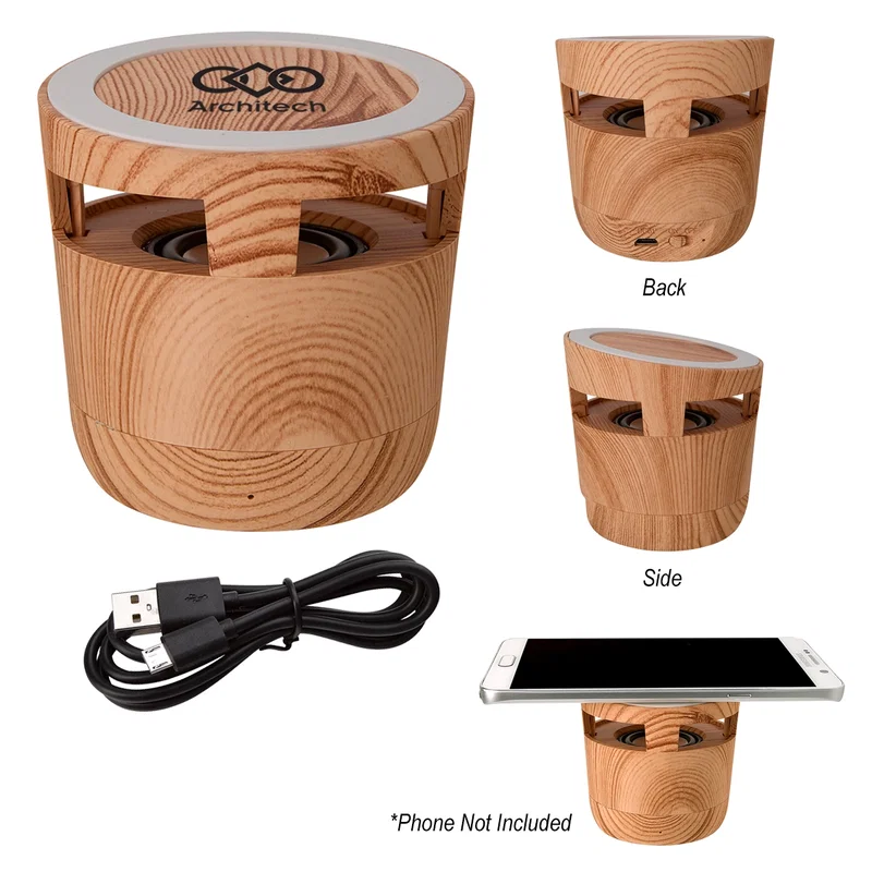 Woodgrain Wireless Charging Pad And Speaker — view 3