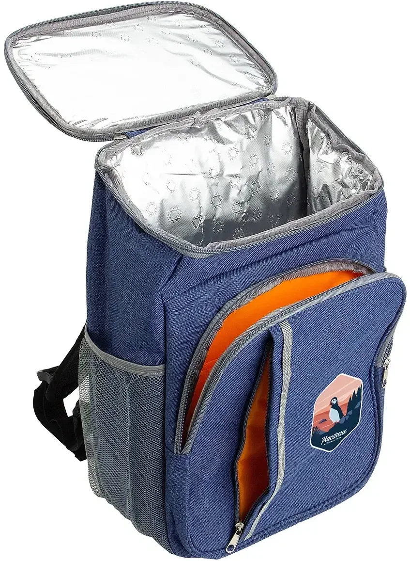 Branded Woodland cooler backpack worn at a tailgate lifestyle shot
