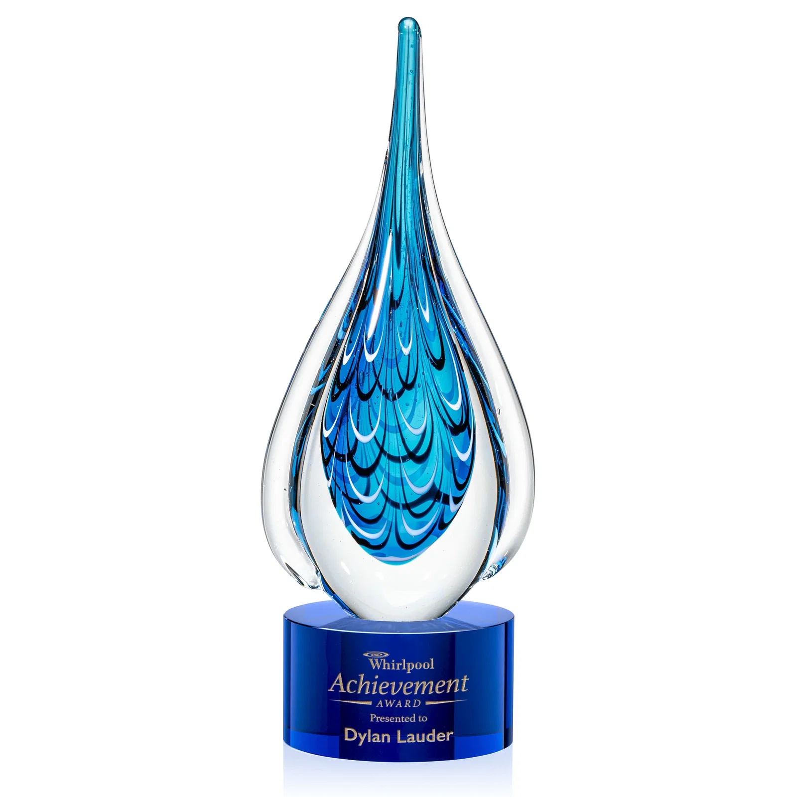 Custom Glass Teardrop Award With Many Hues of Blue for company anniversary events