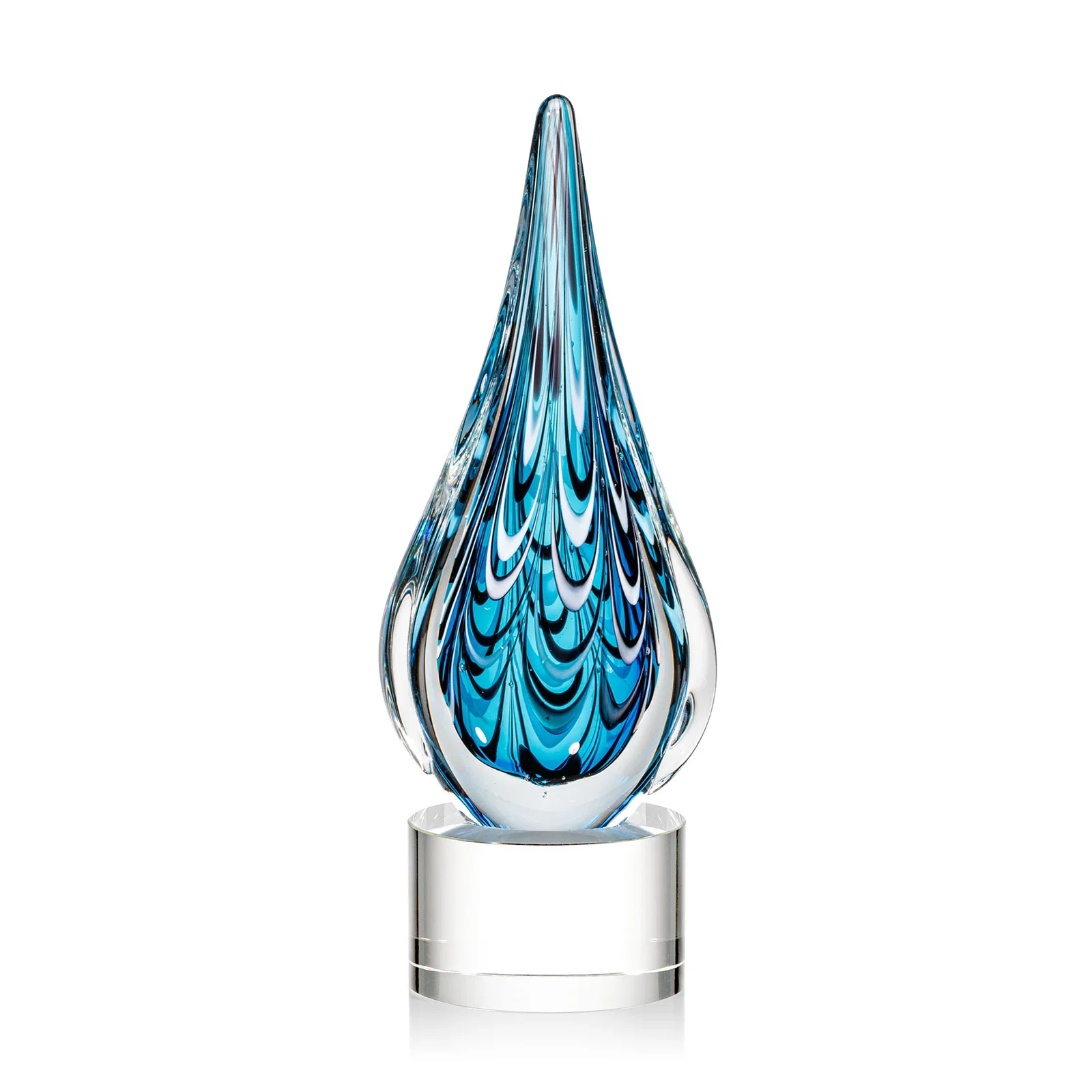 Personalized Glass Teardrop Award With Many Hues of Blue for employee recognition