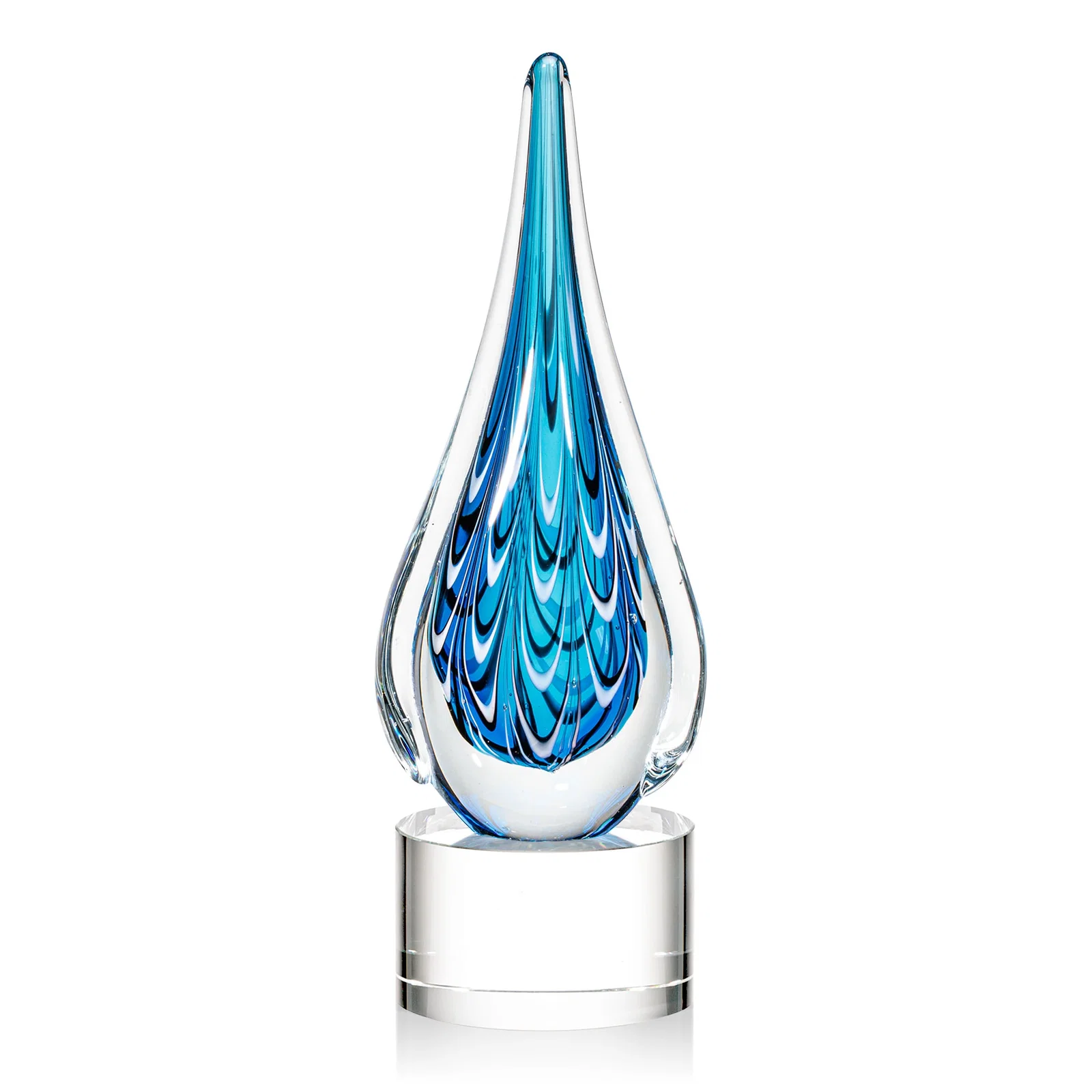 Personalized Glass Teardrop Award With Many Hues of Blue for corporate award ceremonies