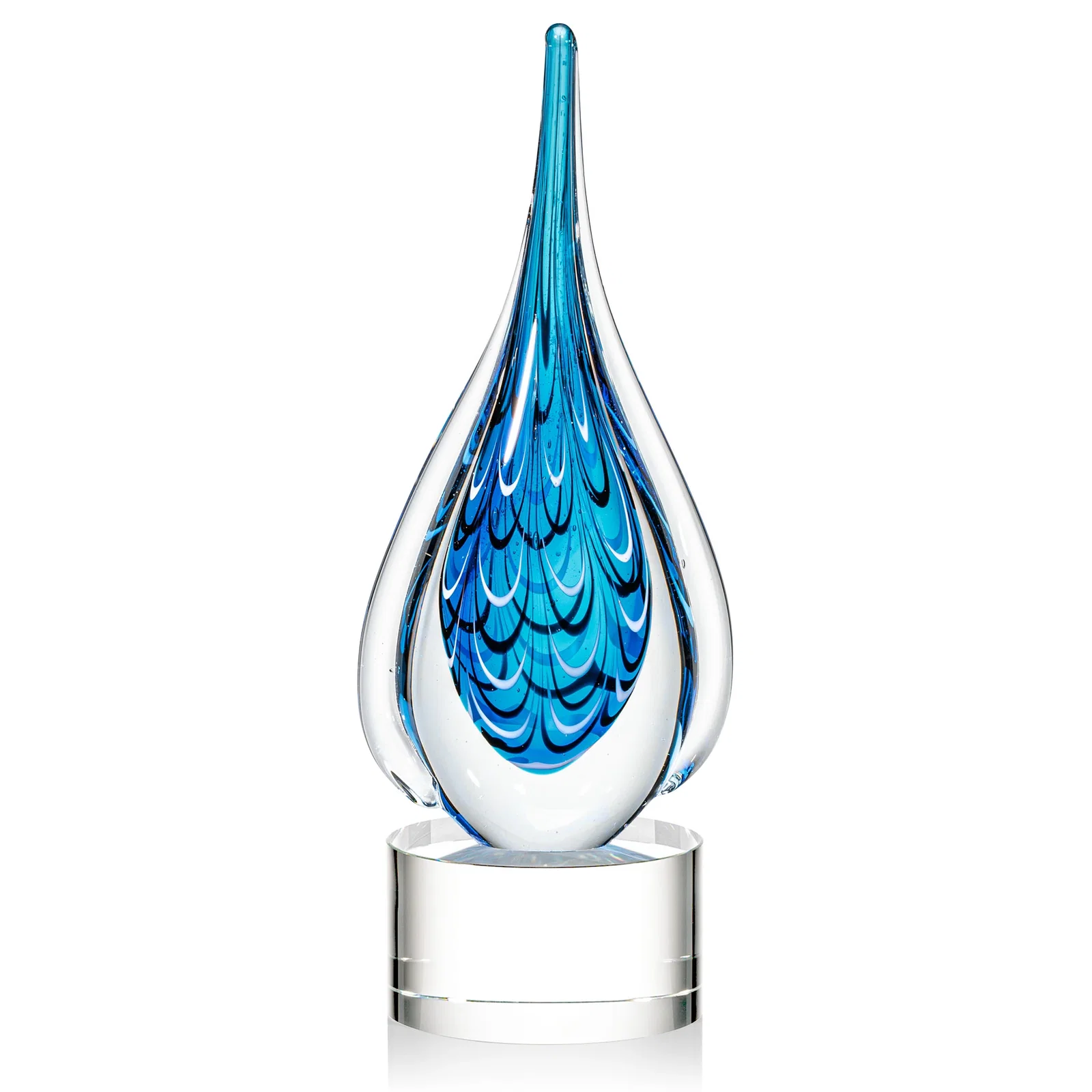 Personalized Glass Teardrop Award With Many Hues of Blue for service anniversary gifts