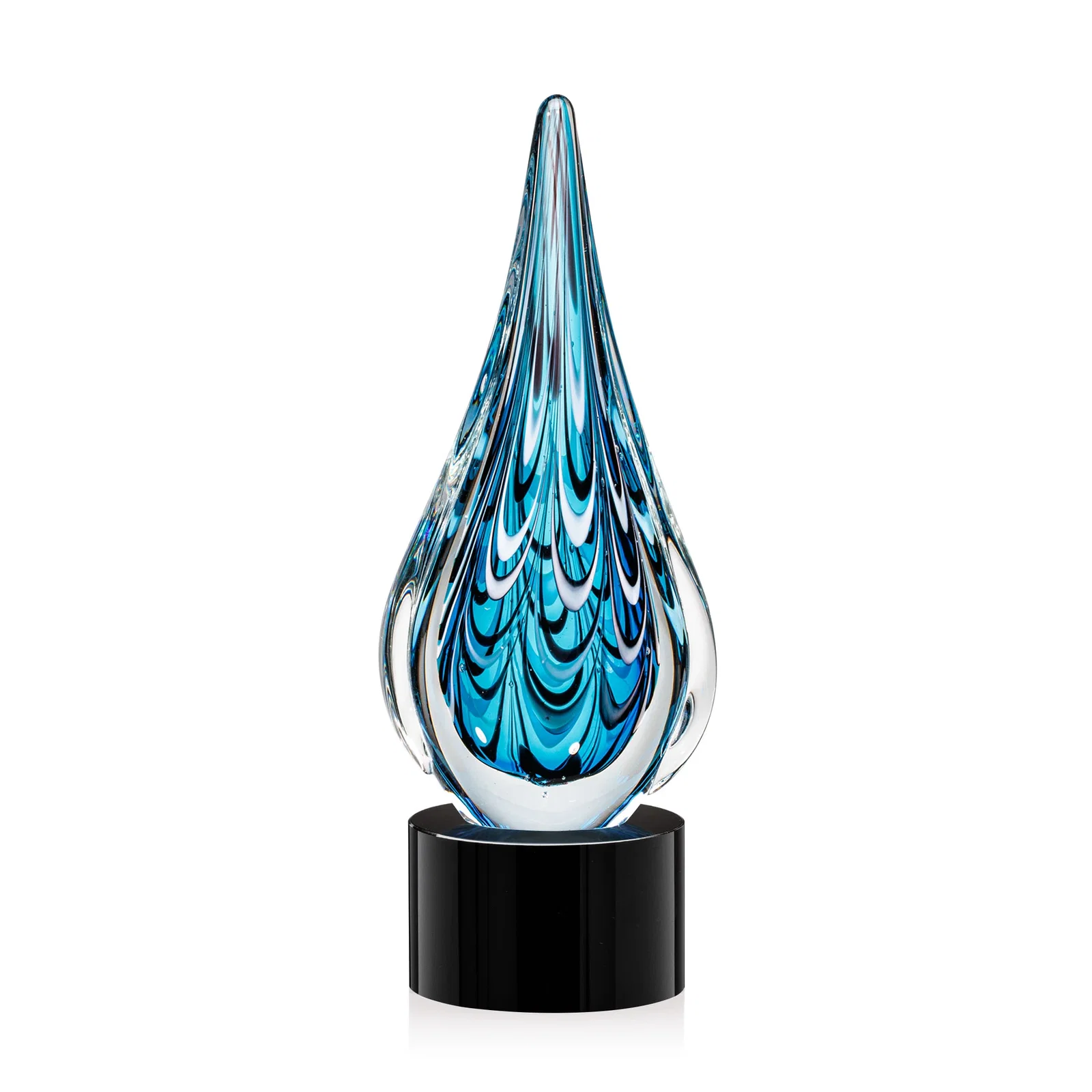 Personalized Glass Teardrop Award With Many Hues of Blue for sales achievement awards