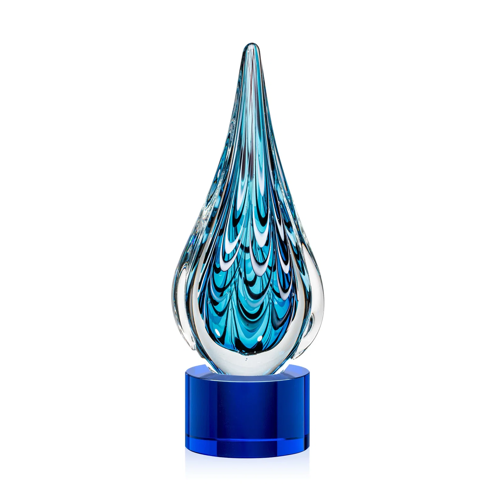 Personalized Glass Teardrop Award With Many Hues of Blue for donor appreciation