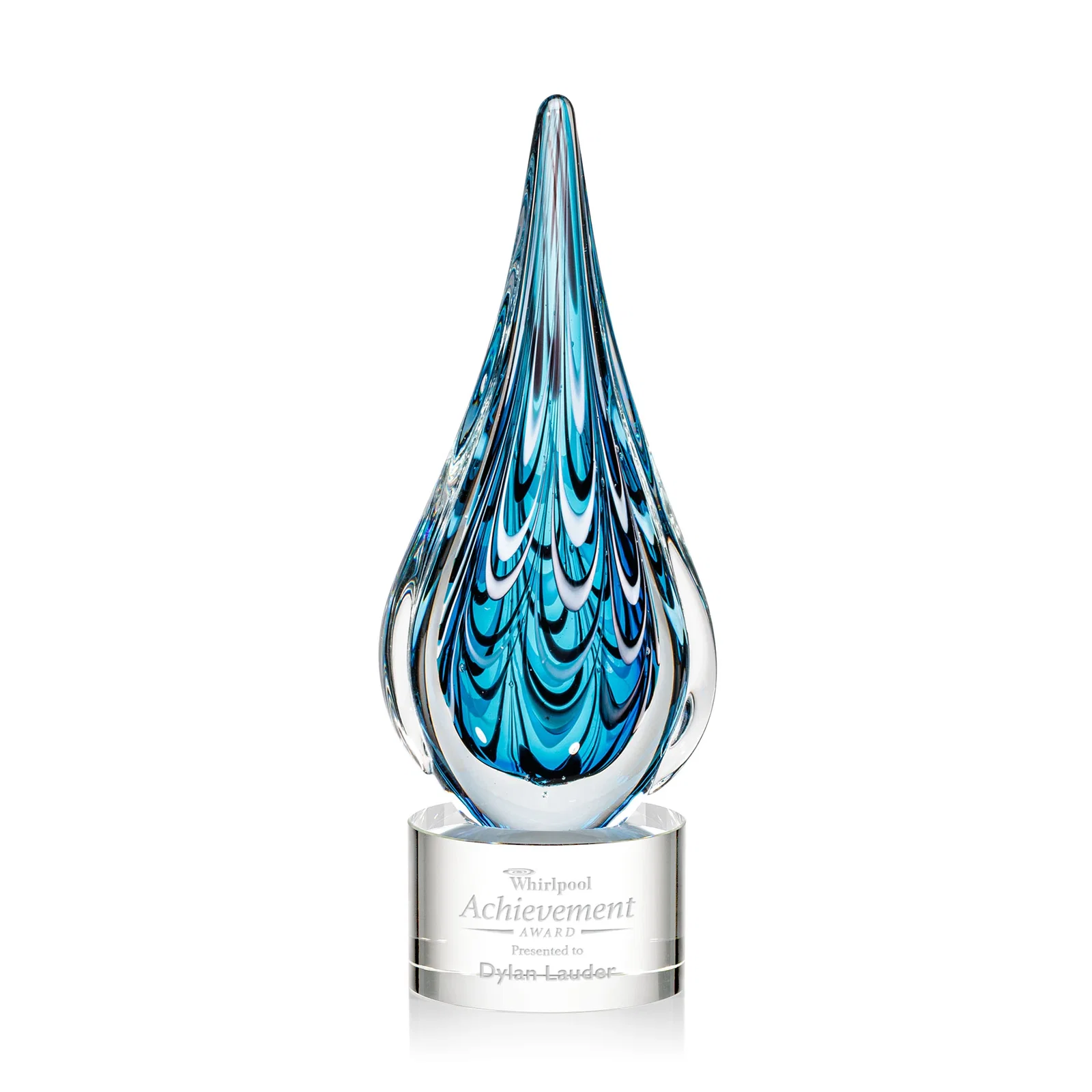 Custom Glass Teardrop Award With Many Hues of Blue for corporate award ceremonies