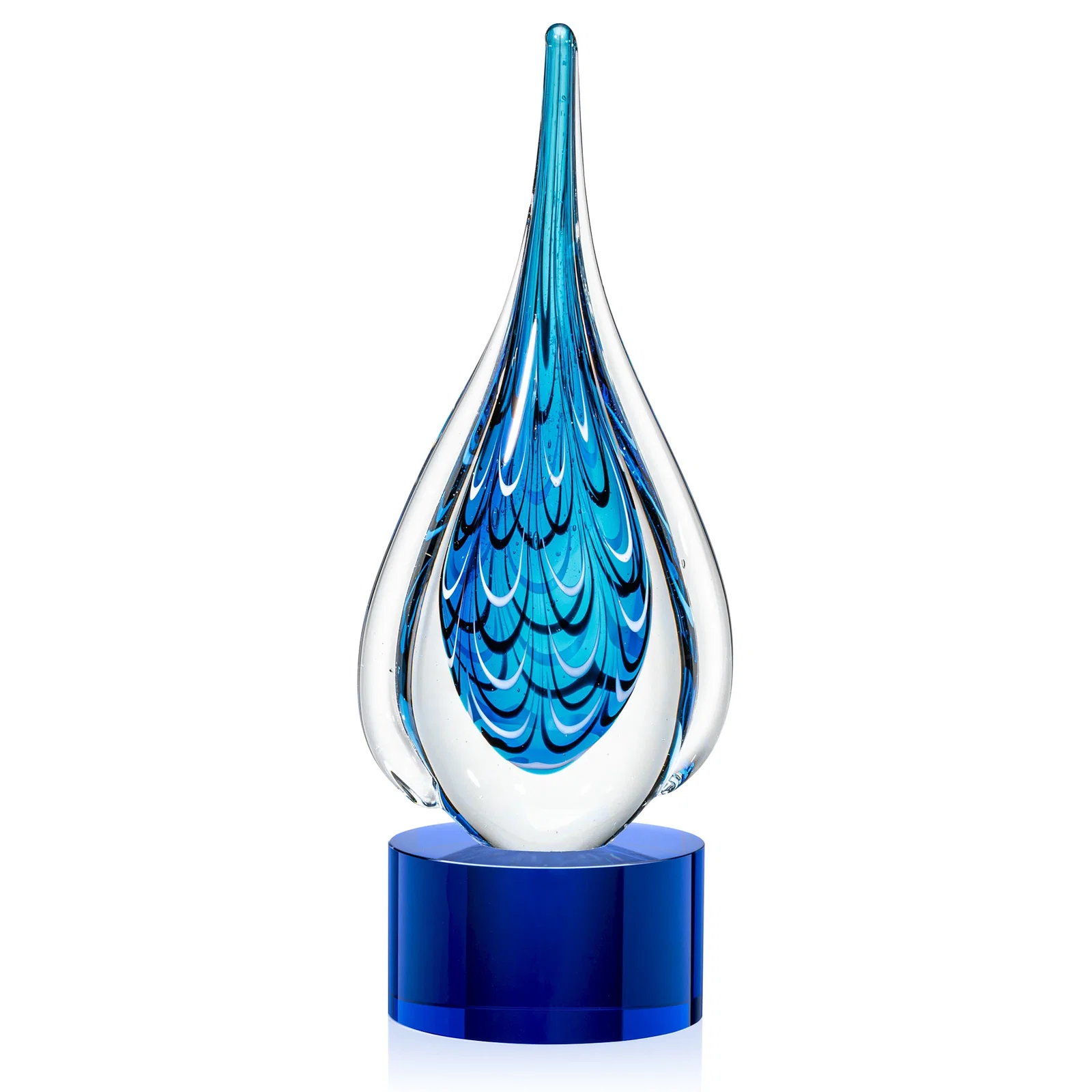Personalized Glass Teardrop Award With Many Hues of Blue for safety achievement programs