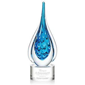 Glass Teardrop Award With Many Hues of Blue