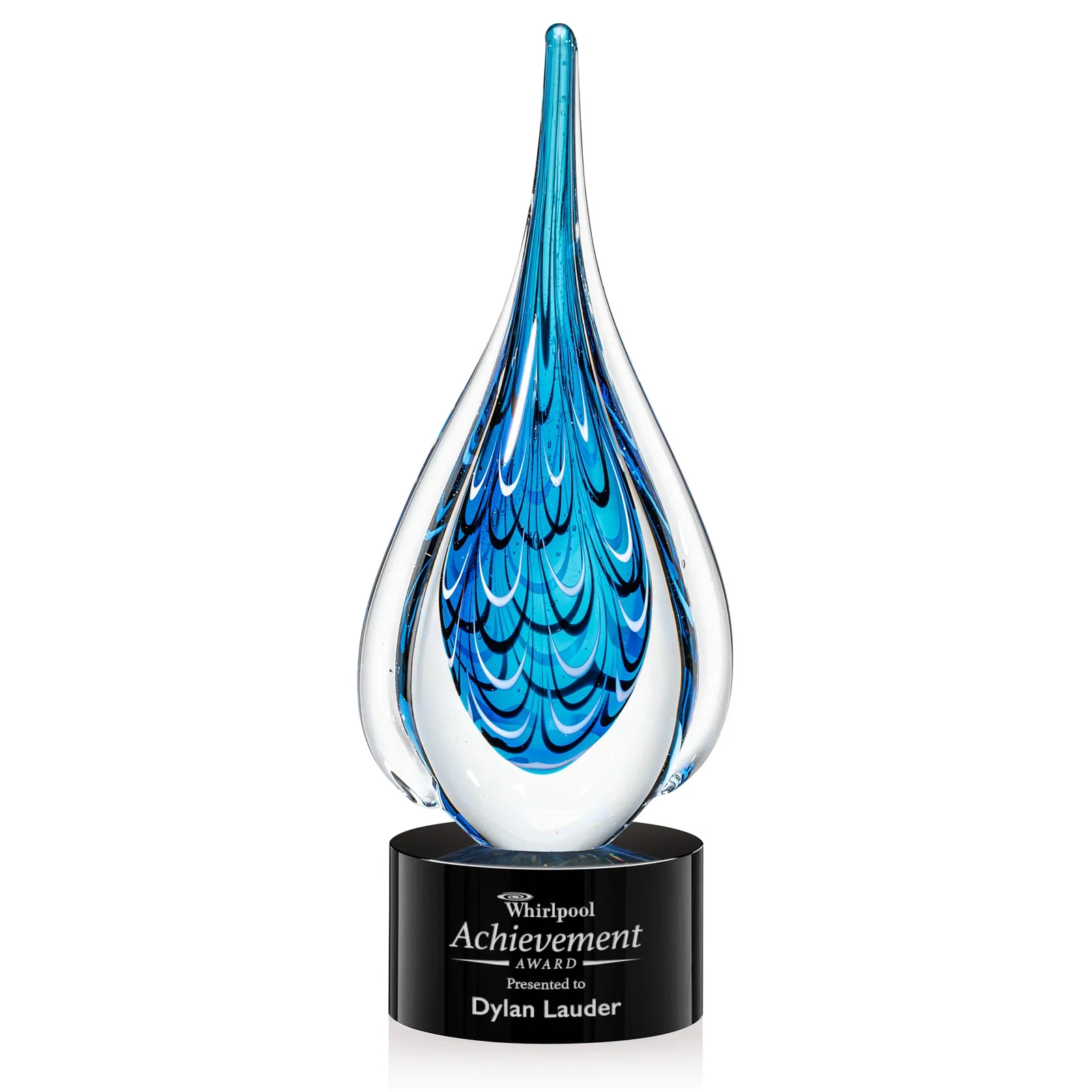 Custom Glass Teardrop Award With Many Hues of Blue for graduation ceremonies