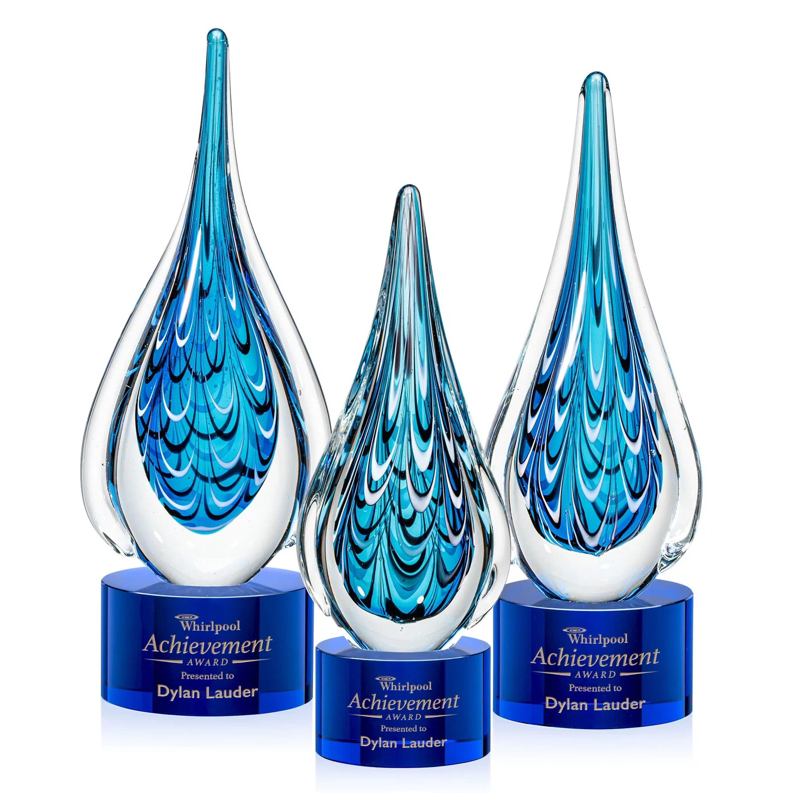 Custom Glass Teardrop Award With Many Hues of Blue for safety achievement programs