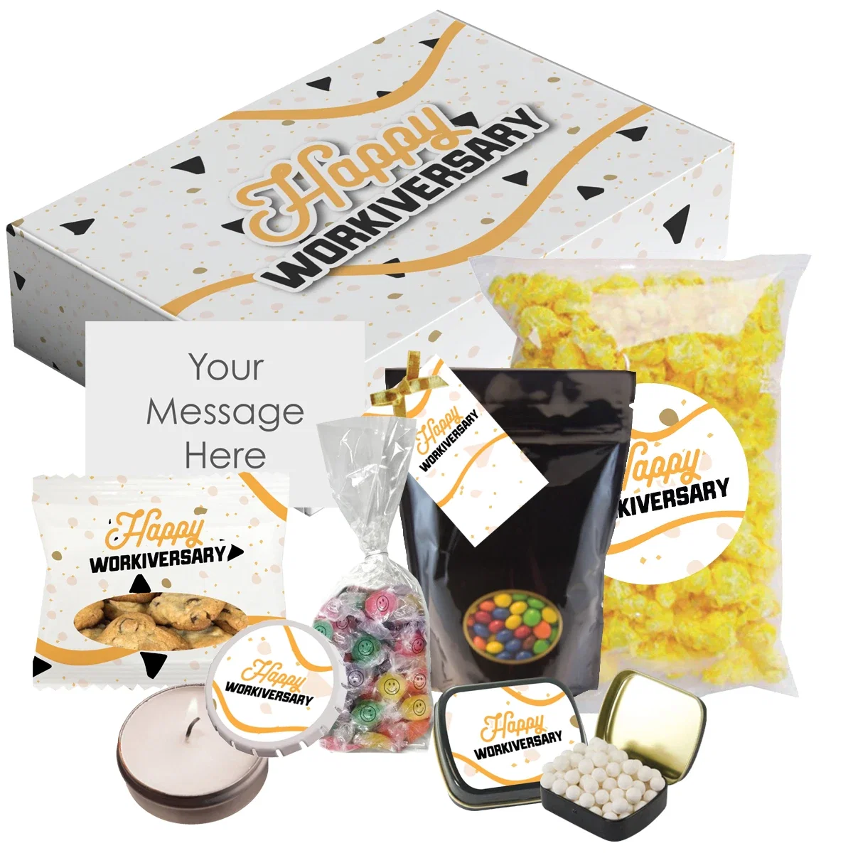 Wrapped sweets displayed beside the narrow presentation carton