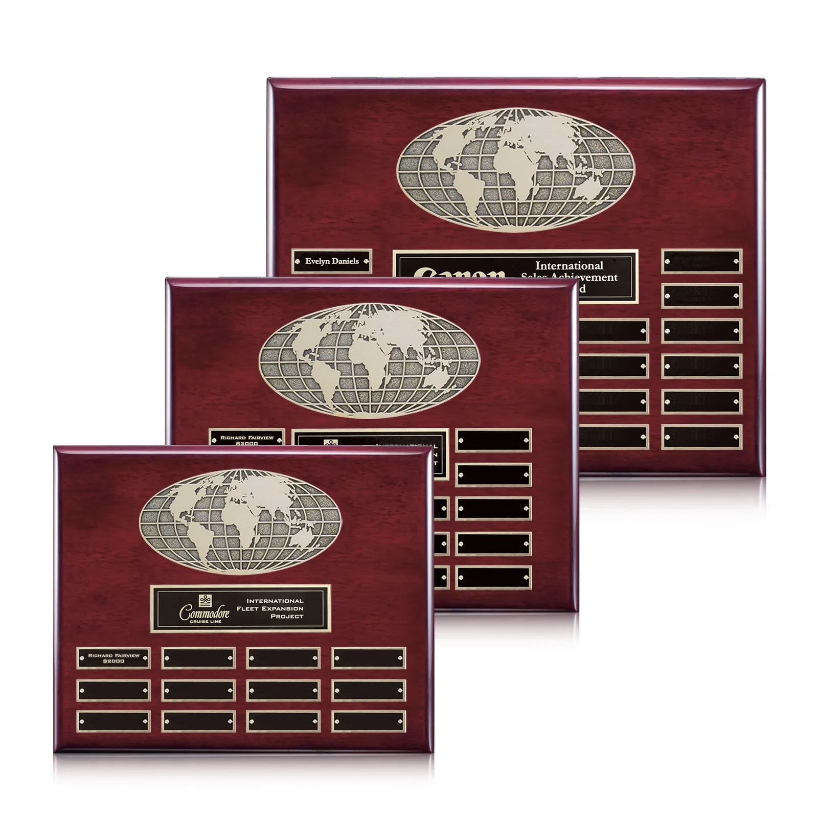 Custom World Globe Perpetual Plaque With Twelve Engraving Inserts for employee recognition