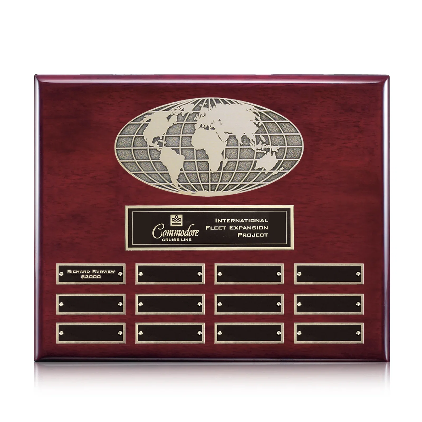 Custom World Globe Perpetual Plaque With Twelve Engraving Inserts for corporate award ceremonies