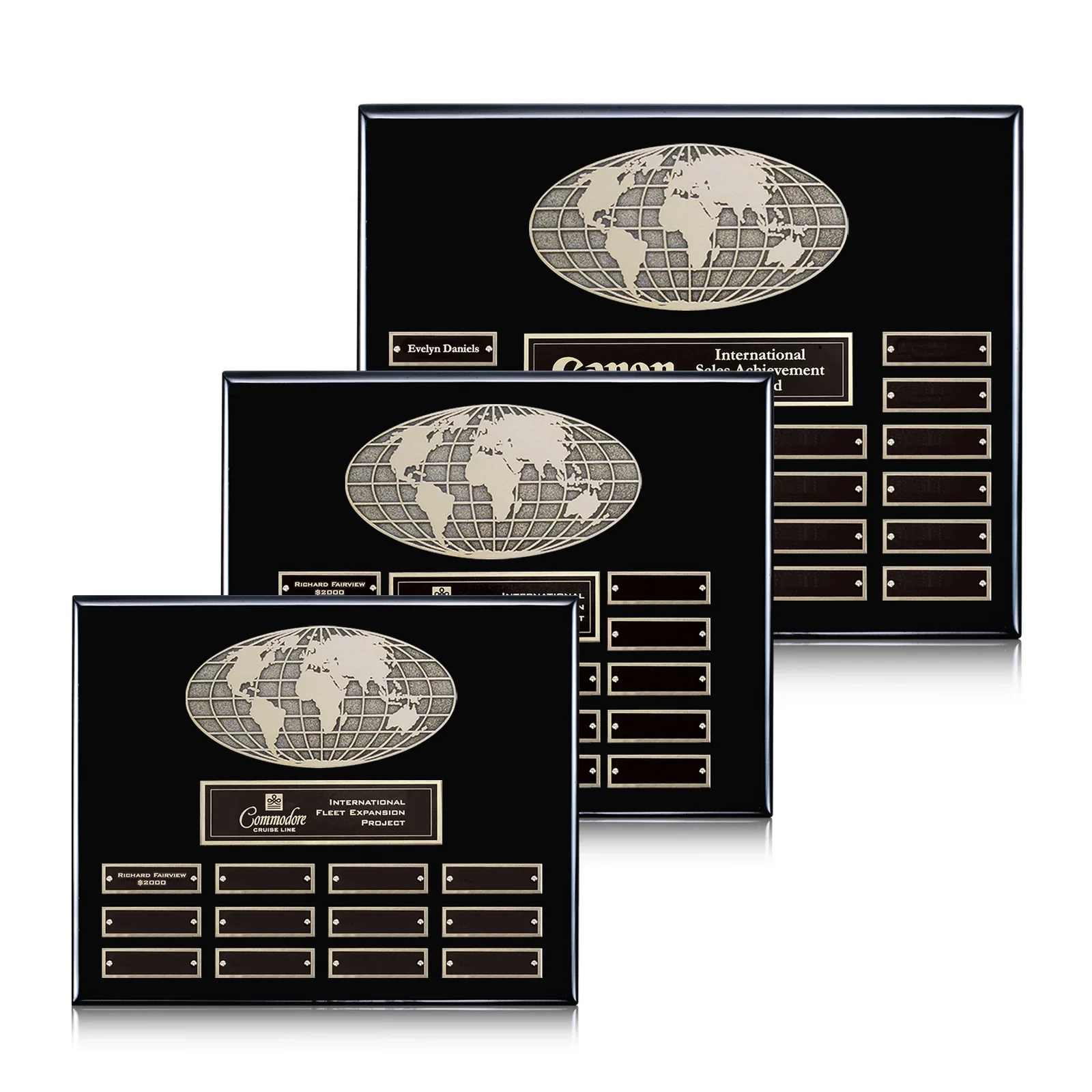 Custom World Globe Perpetual Plaque With Twelve Engraving Inserts for retirement presentations