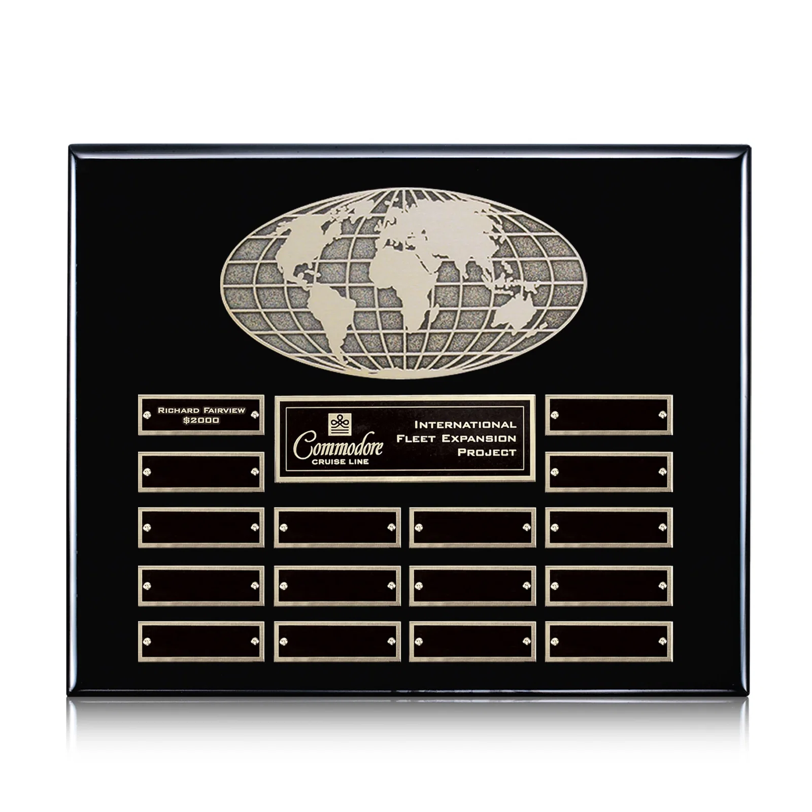 Custom World Globe Perpetual Plaque With Twelve Engraving Inserts for donor appreciation