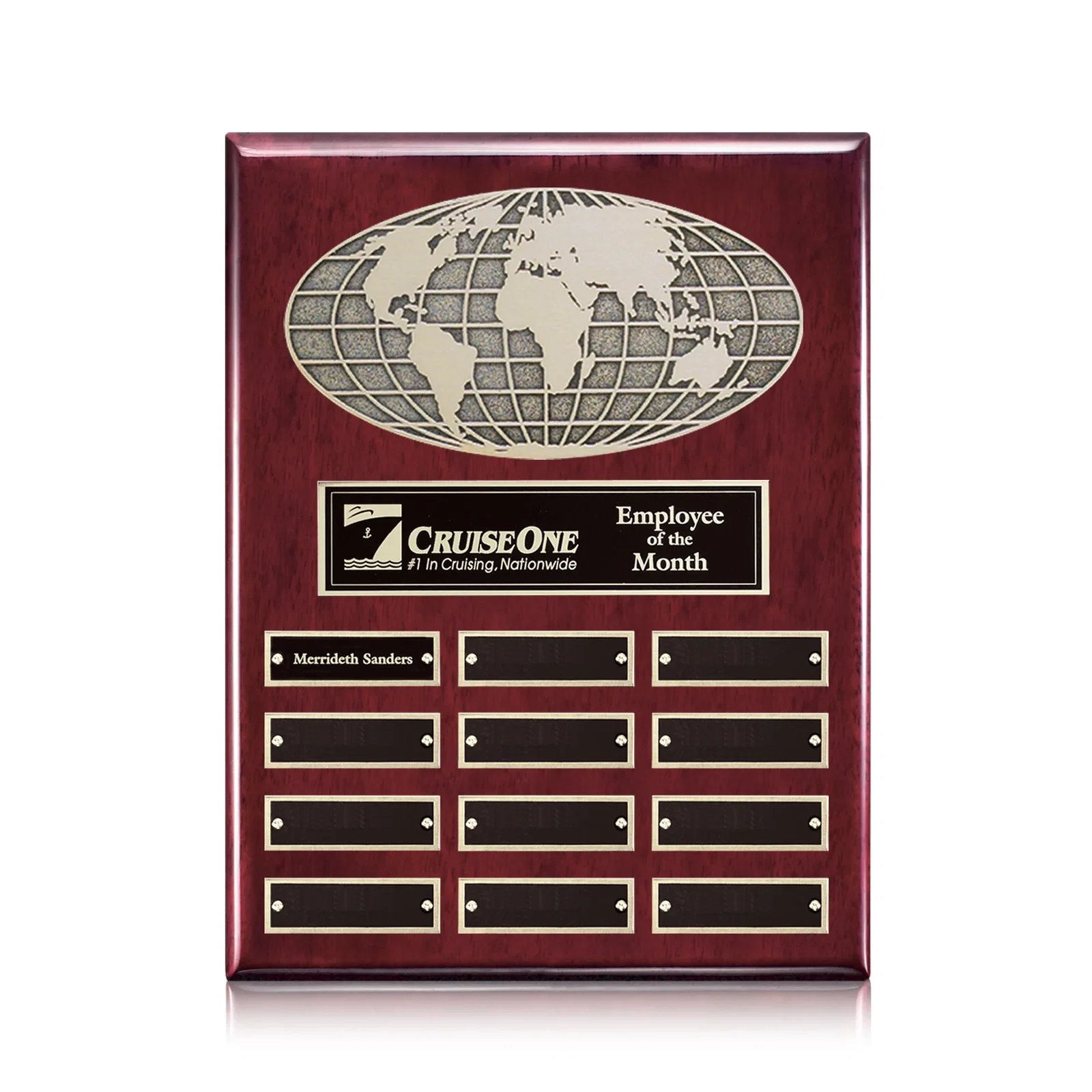Custom World Globe Perpetual Plaque With Separate Backing And Color Choices for corporate award ceremonies