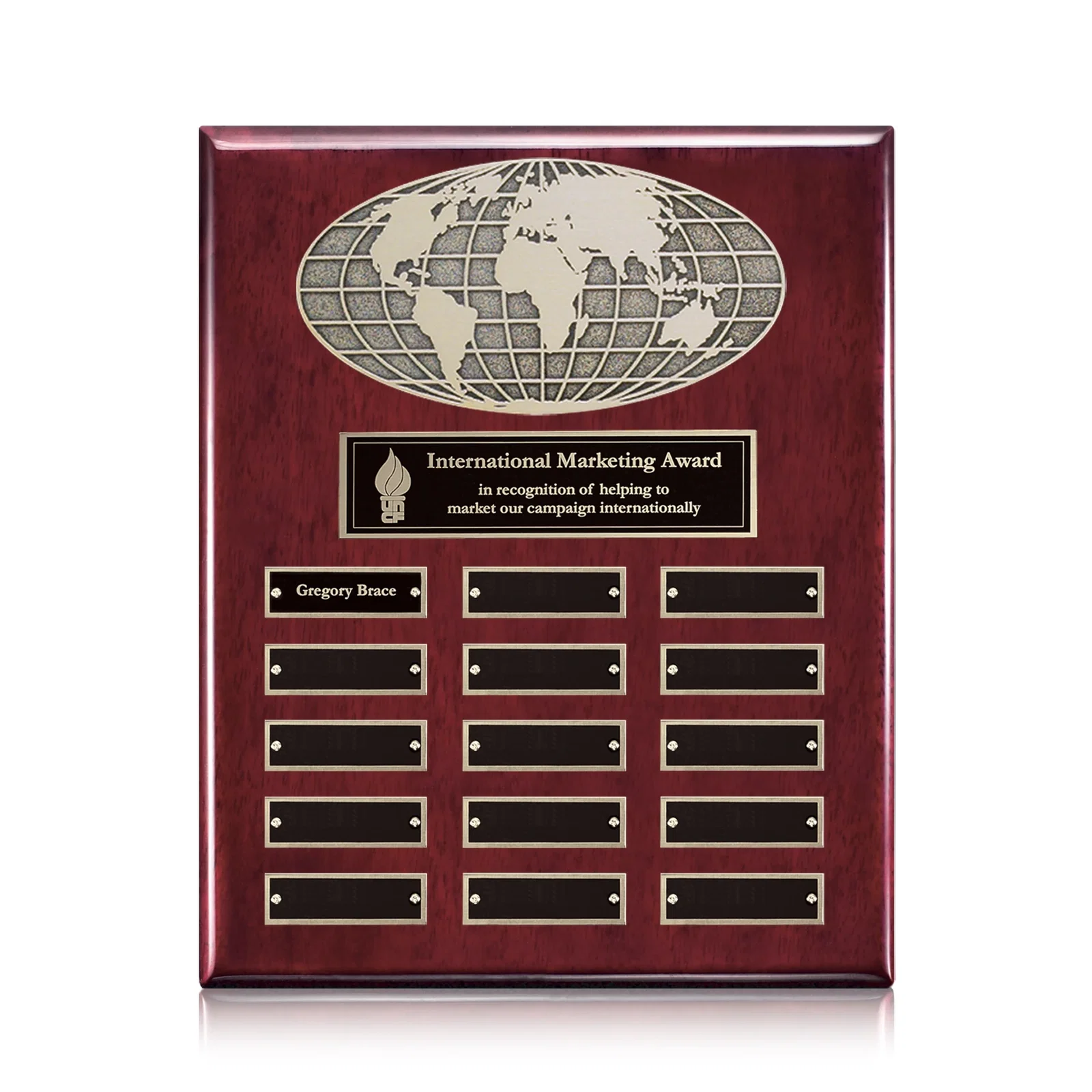 Custom World Globe Perpetual Plaque With Separate Backing And Color Choices for service anniversary gifts