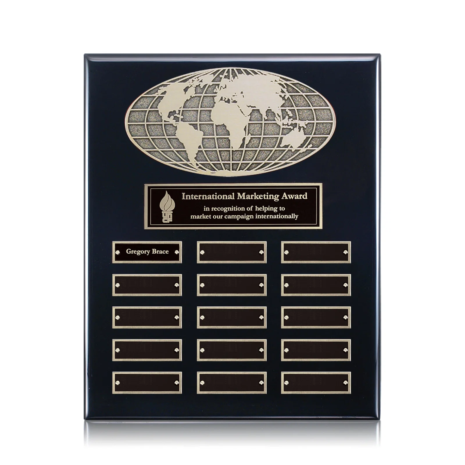 Custom World Globe Perpetual Plaque With Separate Backing And Color Choices for safety achievement programs
