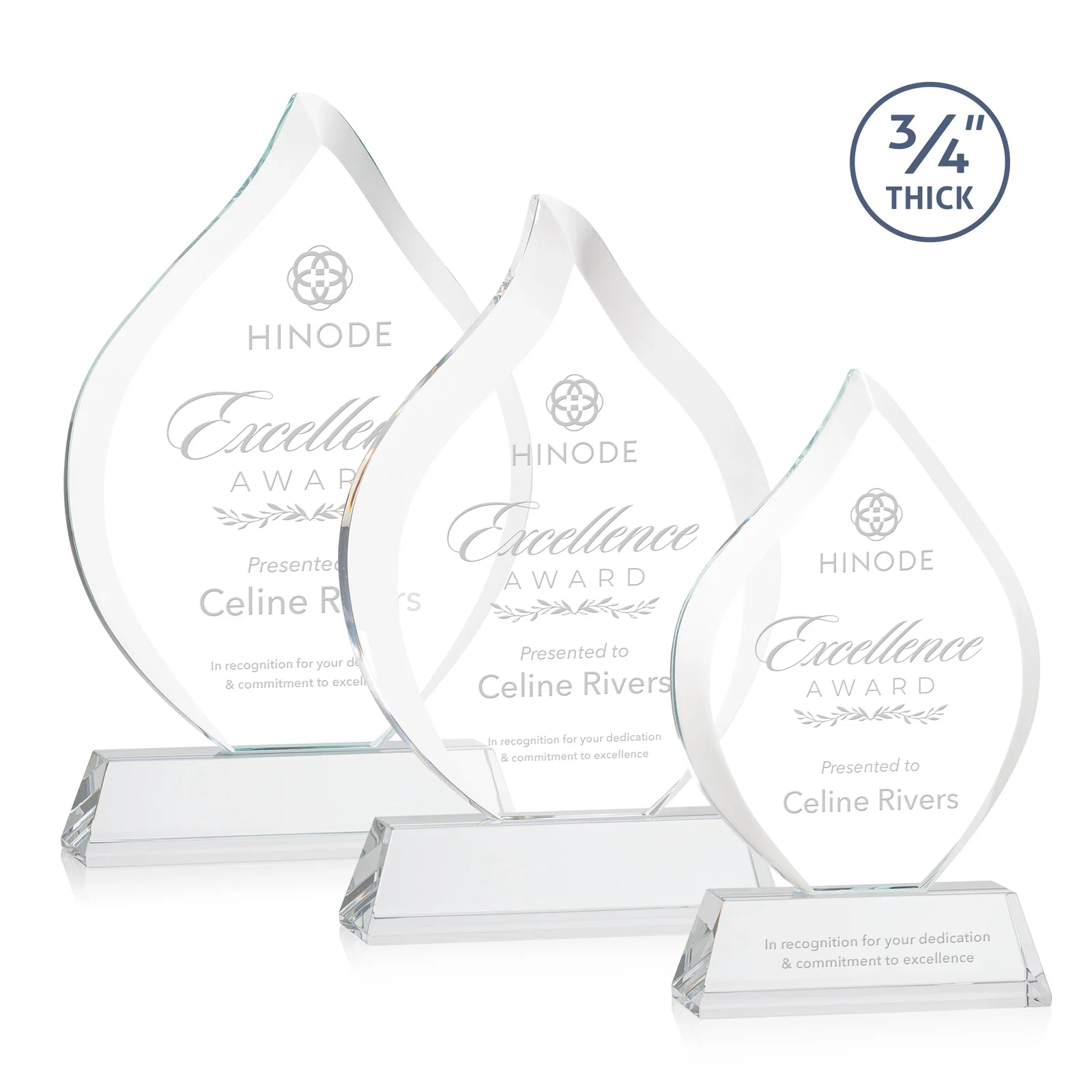 Custom Starfire Crystal Flame Award on Tall Tapered Base for employee recognition