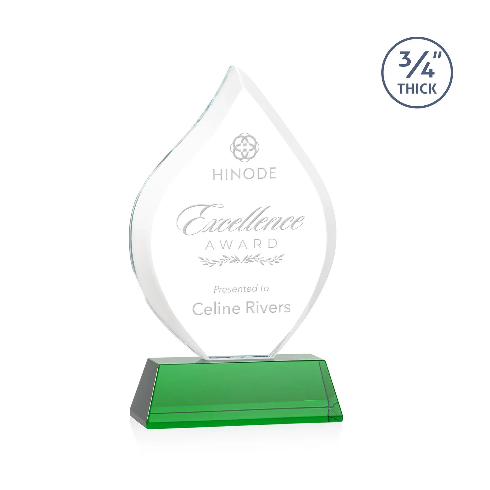 Custom Starfire Crystal Flame Award on Tall Tapered Base for dealer and partner awards