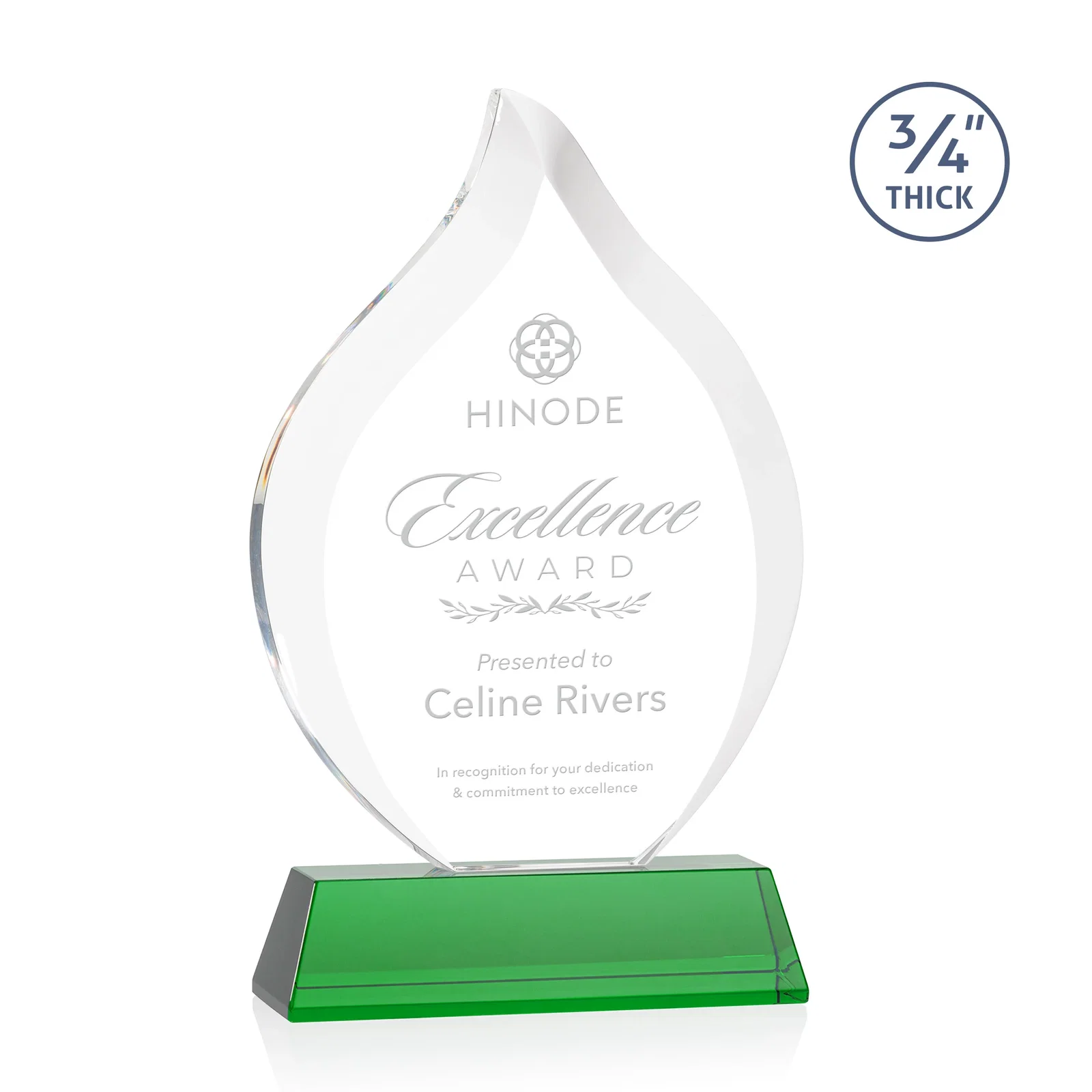 Custom Starfire Crystal Flame Award on Tall Tapered Base for company anniversary events