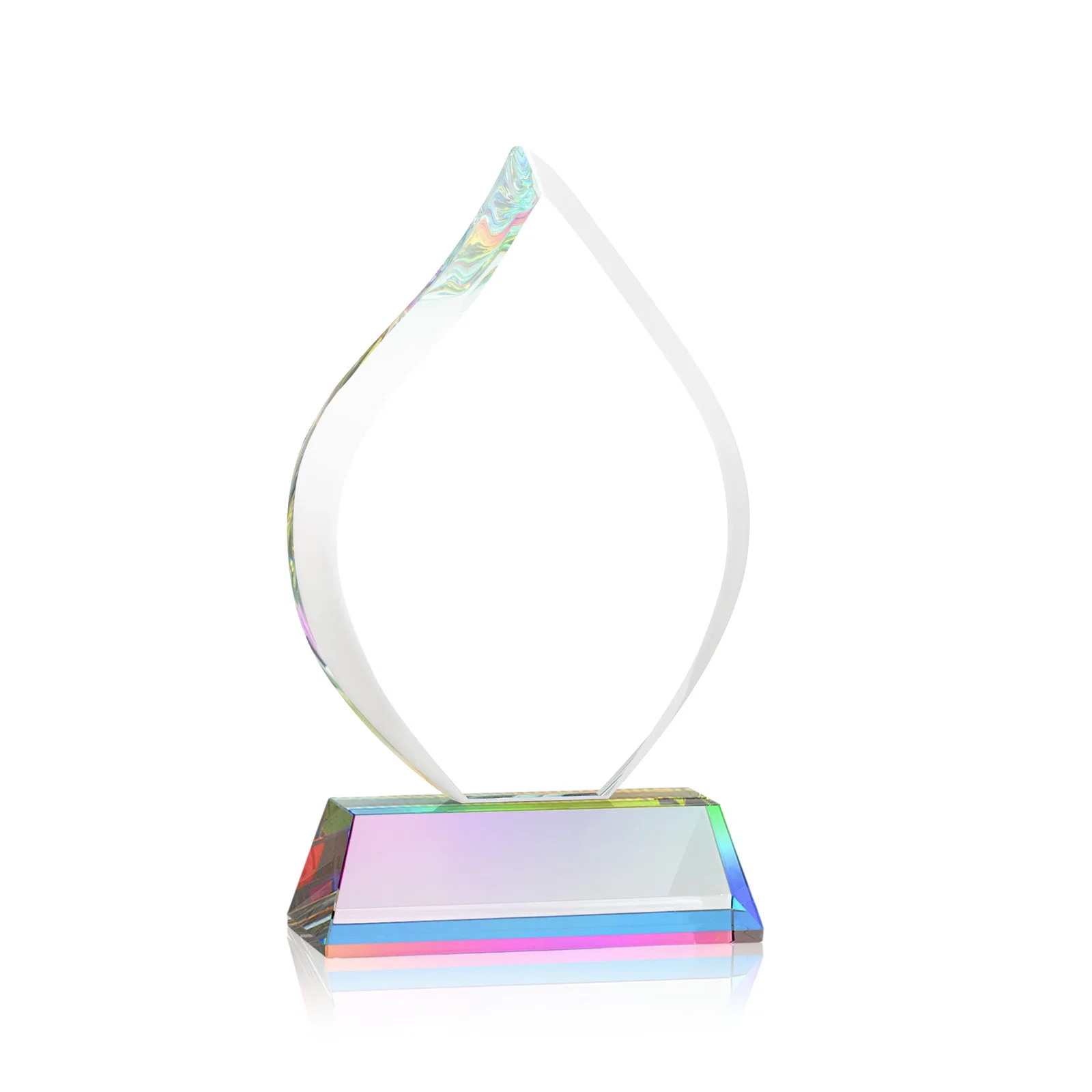 Personalized Starfire Crystal Flame Award on Tall Tapered Base, with your logo for corporate award ceremonies