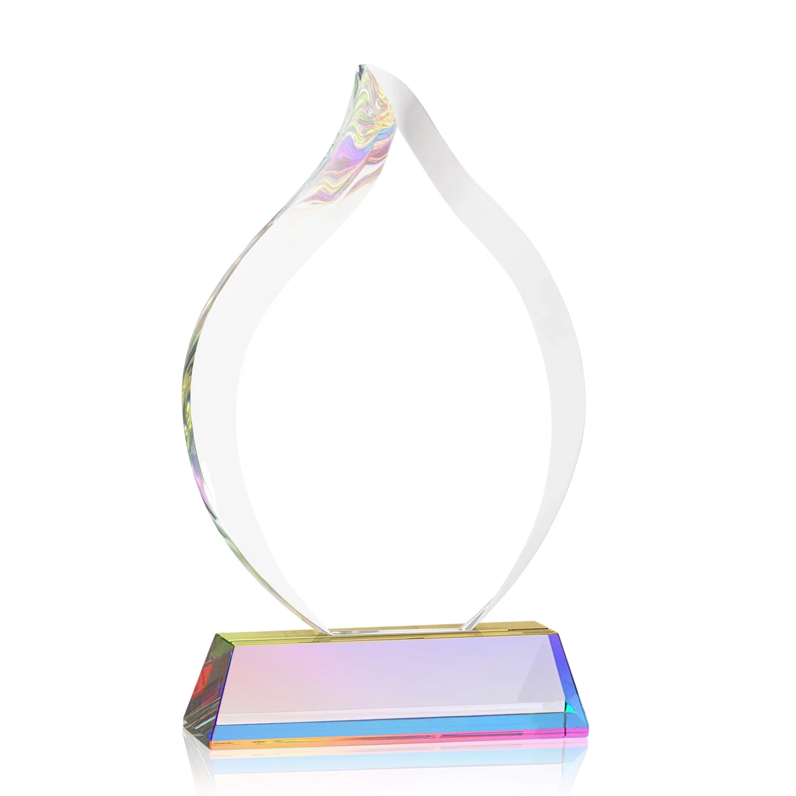 Personalized Starfire Crystal Flame Award on Tall Tapered Base, with your logo for service anniversary gifts